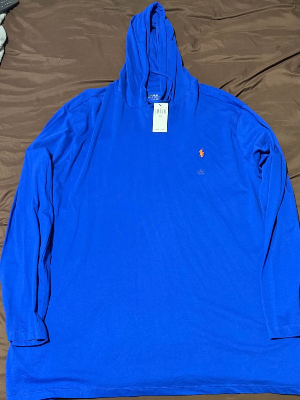 Polo by Ralph Lauren Royal Blue Hoodie Polo Shirt with Orange Pony Logo